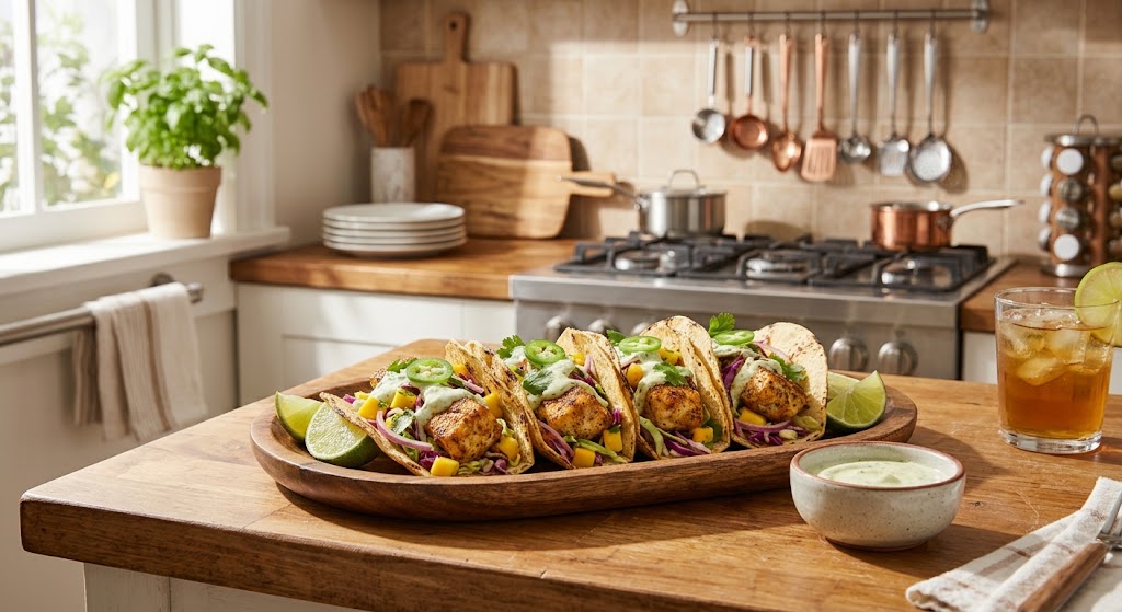 Caribbean-Spiced Mahi Mahi Tacos with Lime Crema