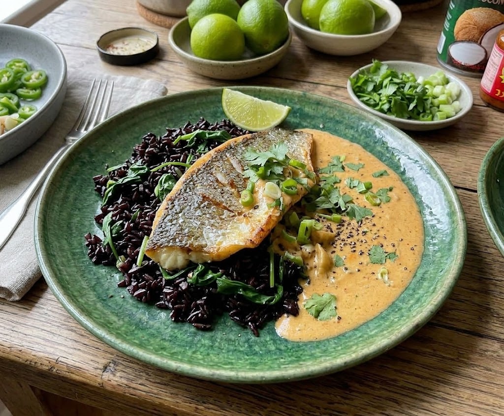 Sea Bass, Coconut & Spinach