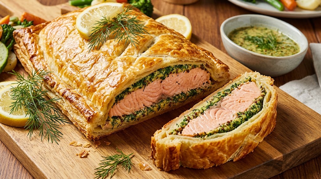 Crispy Dill Mustard Salmon Wellington