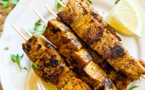 Moroccan Grilled Tuna Kebabs with zesty Chermoula Sauce
