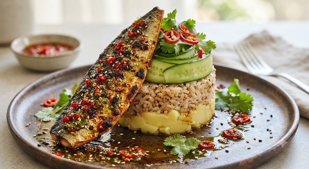 Spicy Matcha Mackerel Tower