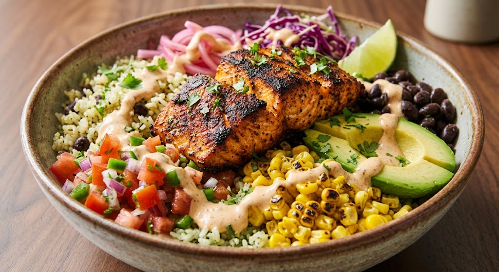 Cajun-Spiced Salmon Burrito Bowl