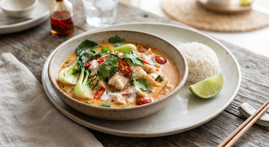 Thai Red Basa (or White Fish) Broth with Pak Choi