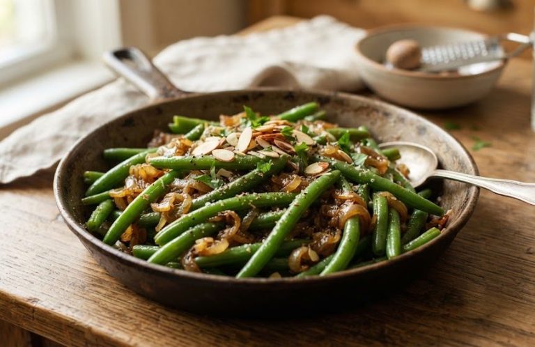 Green Bean, Caramelized Onions and Nutmeg.