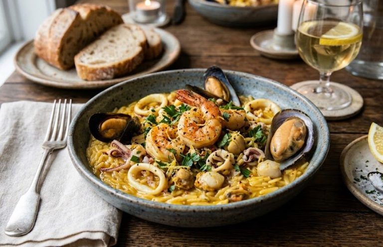 Creamy Saffron & Seafood Orzo
