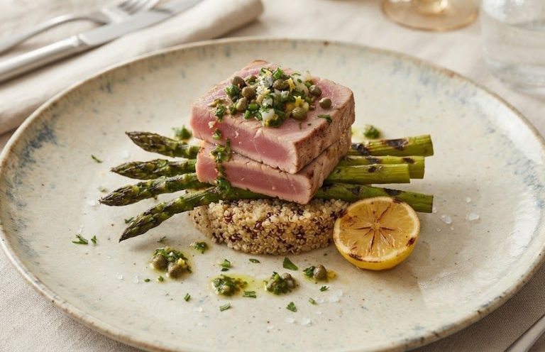 Lemon-Herb Tuna Steaks with Asparagus & Quinoa