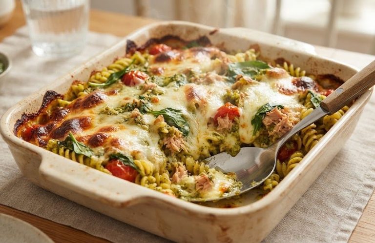 Creamy Tuna Pesto Pasta Bake