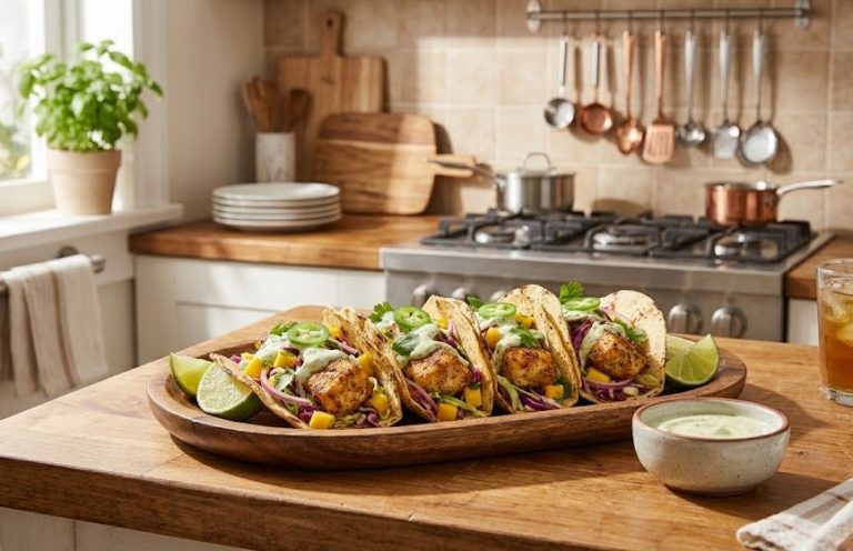 Caribbean-Spiced Mahi Mahi Tacos with Lime Crema