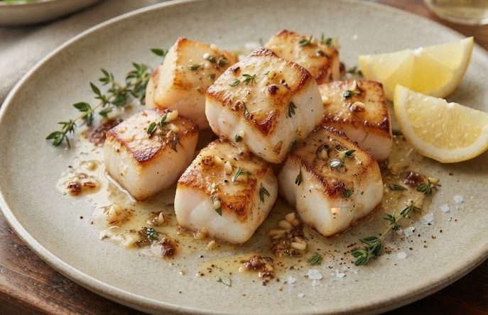 Pan-Seared Monkfish Chunks in Garlic Butter
