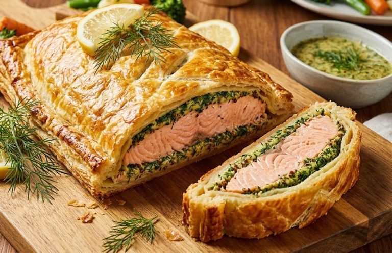 Crispy Dill Mustard Salmon Wellington