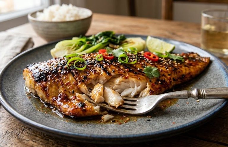 Spiced Miso Butter 
Glazed Sea Bass