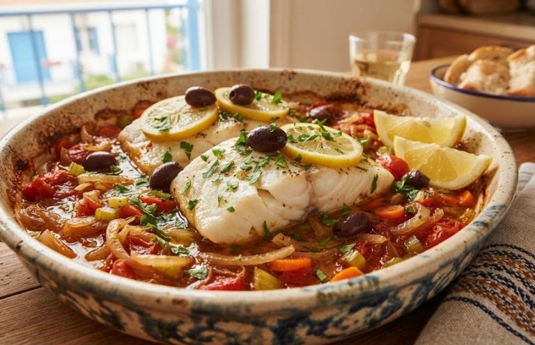 Greek-Style Baked Cod Plaki (Psari Plaki)